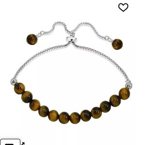 Macy's Genuine Stone Bead Adjustable Bracelet Silver Plate New Women